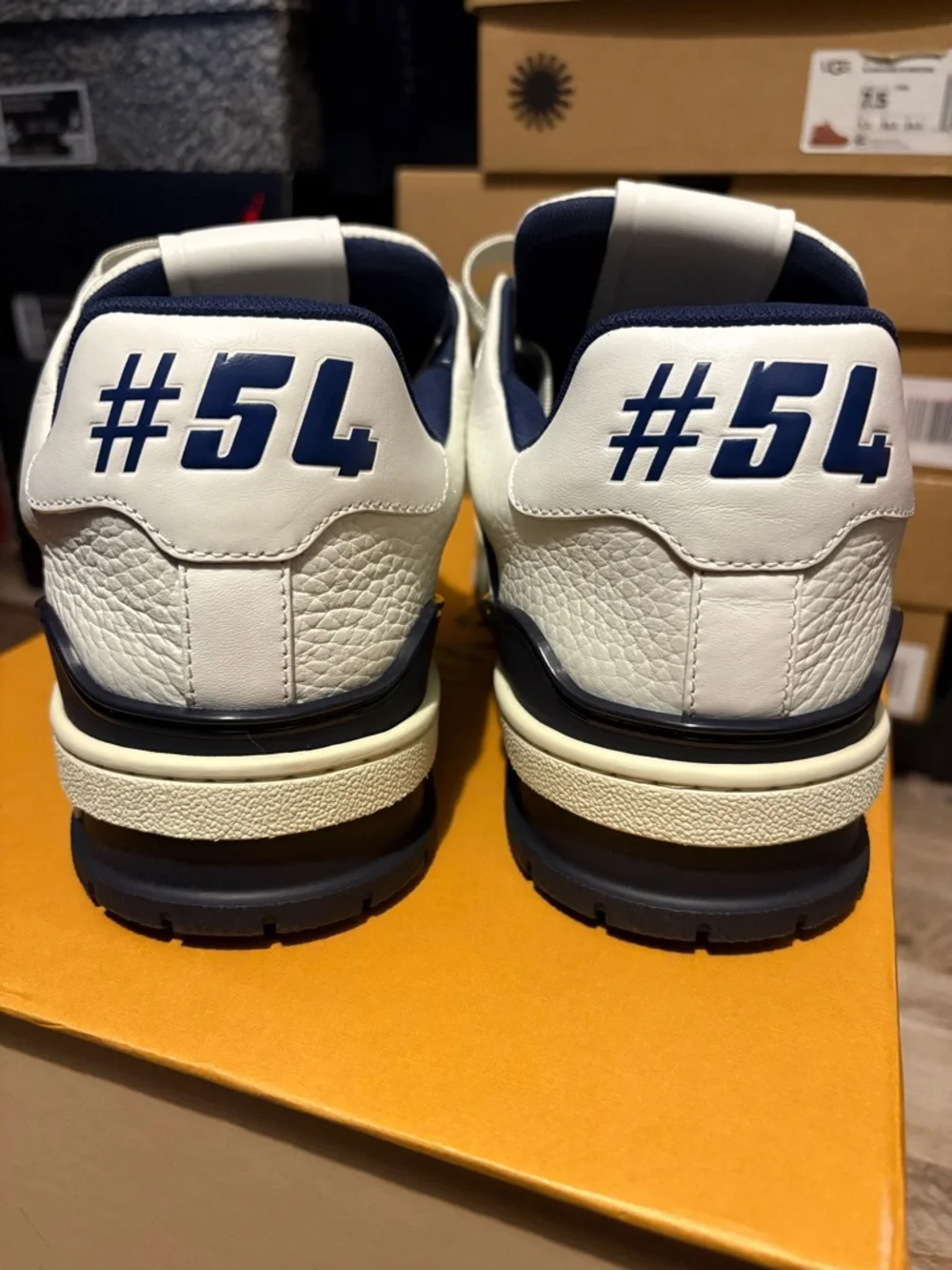 Louis Vuitton Men’s White and Navy Trainer Sneakers with Gray Accents - Picture 6 of 10